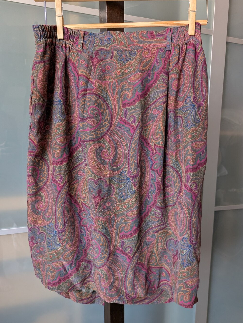 📼🐛Vintage Silk Liz Claiborne Paisley Print Lined Skirt With Pockets 14
